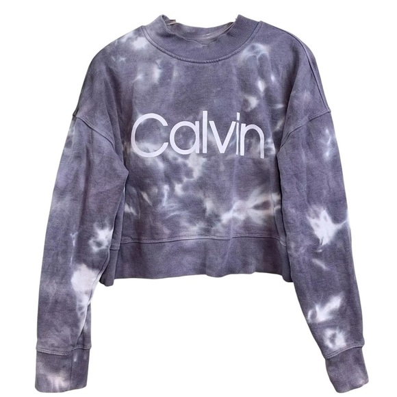 Calvin Klein Performance Tie Dye Cropped Sweatshirt Athleisure Gray White Size M - Picture 6 of 6